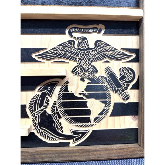 Custom Wooden U.S. Marine Corps Flag Challenge Coin Display Holder - Picture 2 of 3